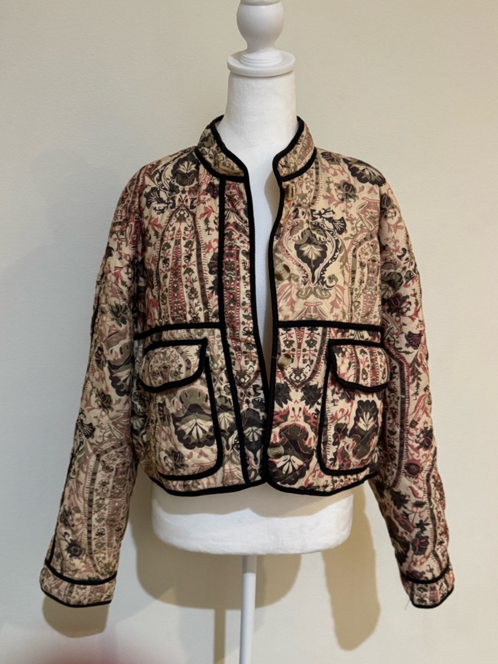 7 For All Mankind Quilted Paisley Jacket in Beige, Black, Red